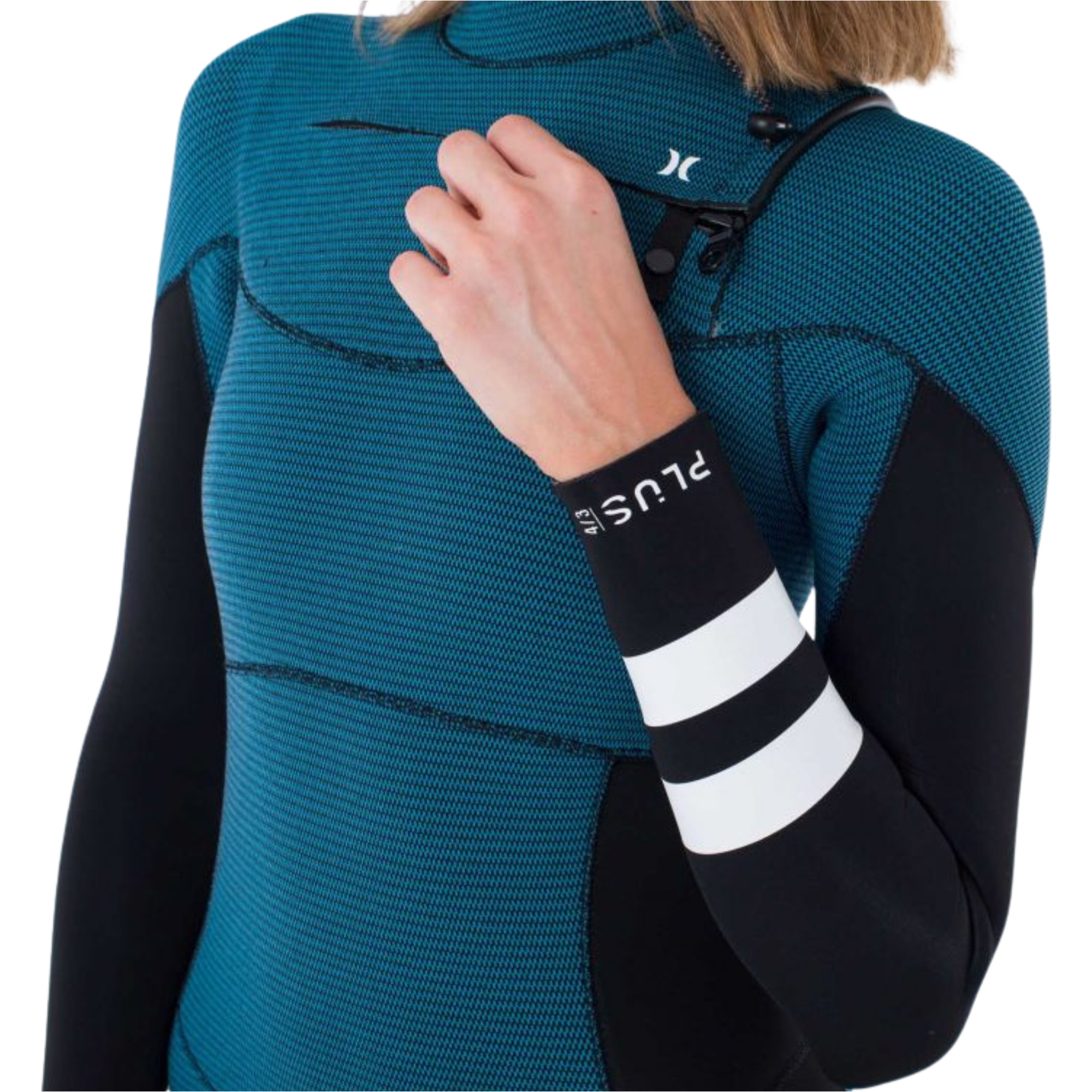2025 Hurley Womens Plus 4/3mm Chest Zip Wetsuit WFS0012403 - Black / Sky Blue